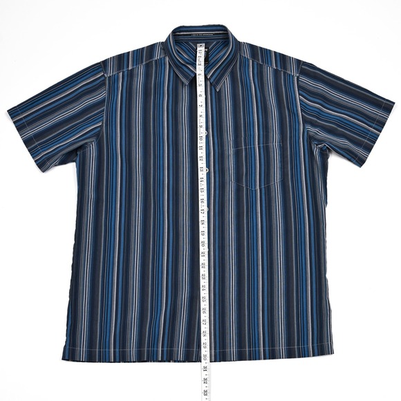 Kuhl Shirt Button Down Short Sleeve Blue Striped Hiking Men's Large Poly Blend - Picture 3 of 7